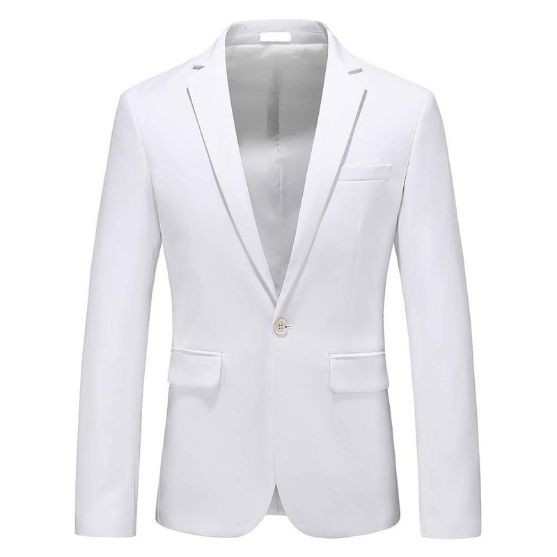 UNINUKOO Mens Suit Jacket Slim Fit Sport Coat 1 Button Notched Lapel Casual Fashion Dress Blazer for Men US Size 42 White - Image 1
